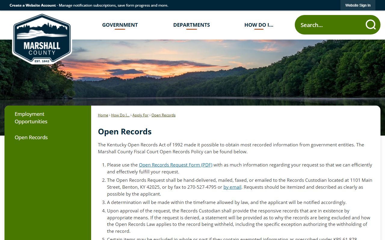 Marshall County Circuit Court Clerk records open records request channel