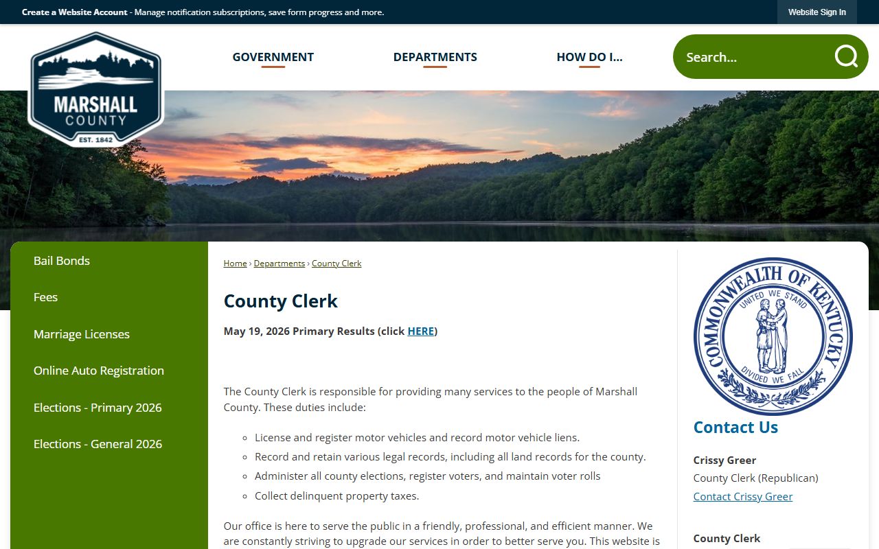 Marshall County Circuit Court Clerk records County Clerk office distinction