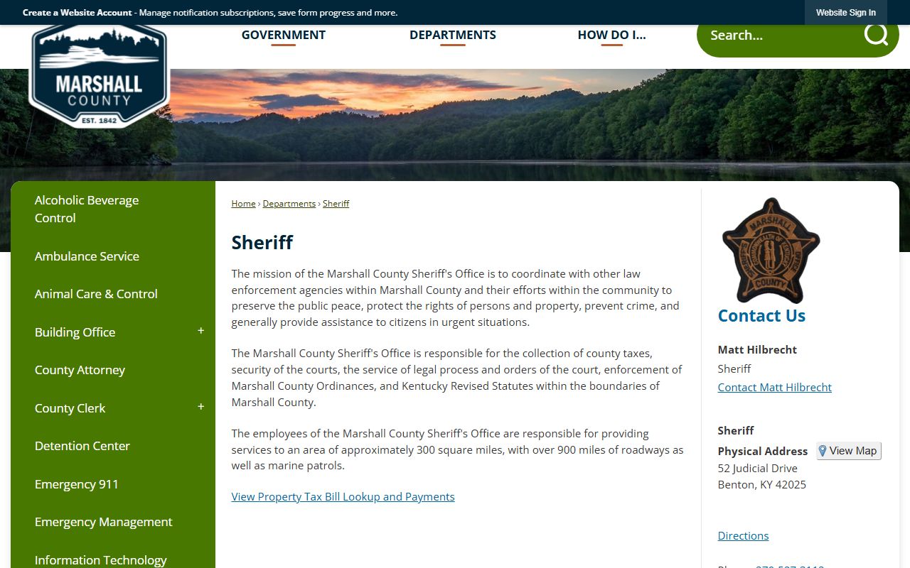 Marshall County arrest records and Sheriff's Office law enforcement page