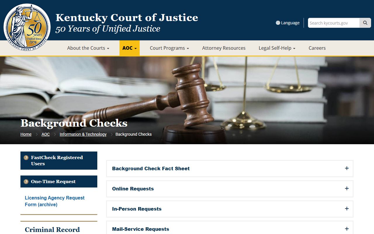 Kentucky AOC background checks and FastCheck information
