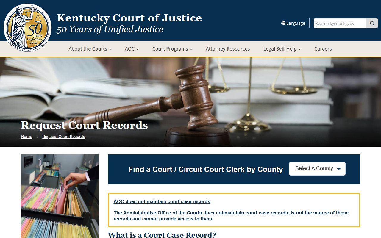 Kentucky Court of Justice request court records instructions