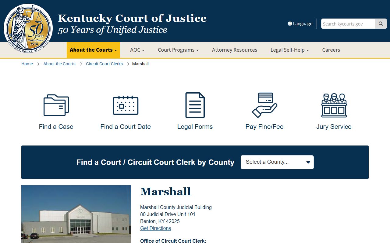 Marshall County court records Kentucky Court of Justice county page