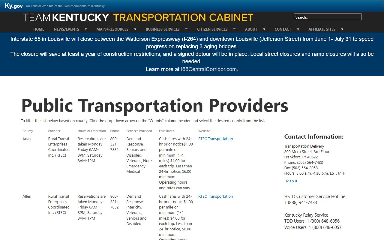 Marshall County court records Kentucky transportation provider information