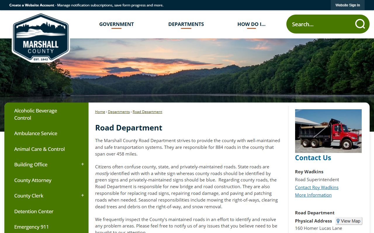 Marshall County court records local road and government information