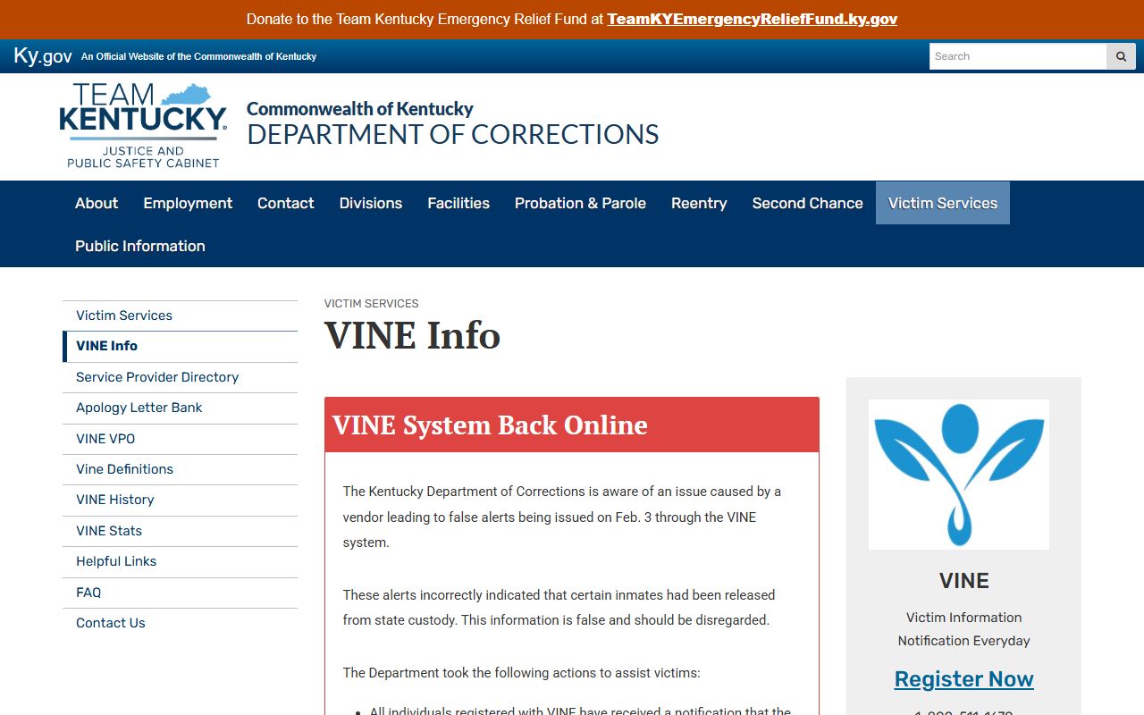 Marshall County inmate search and Kentucky DOC VINE information