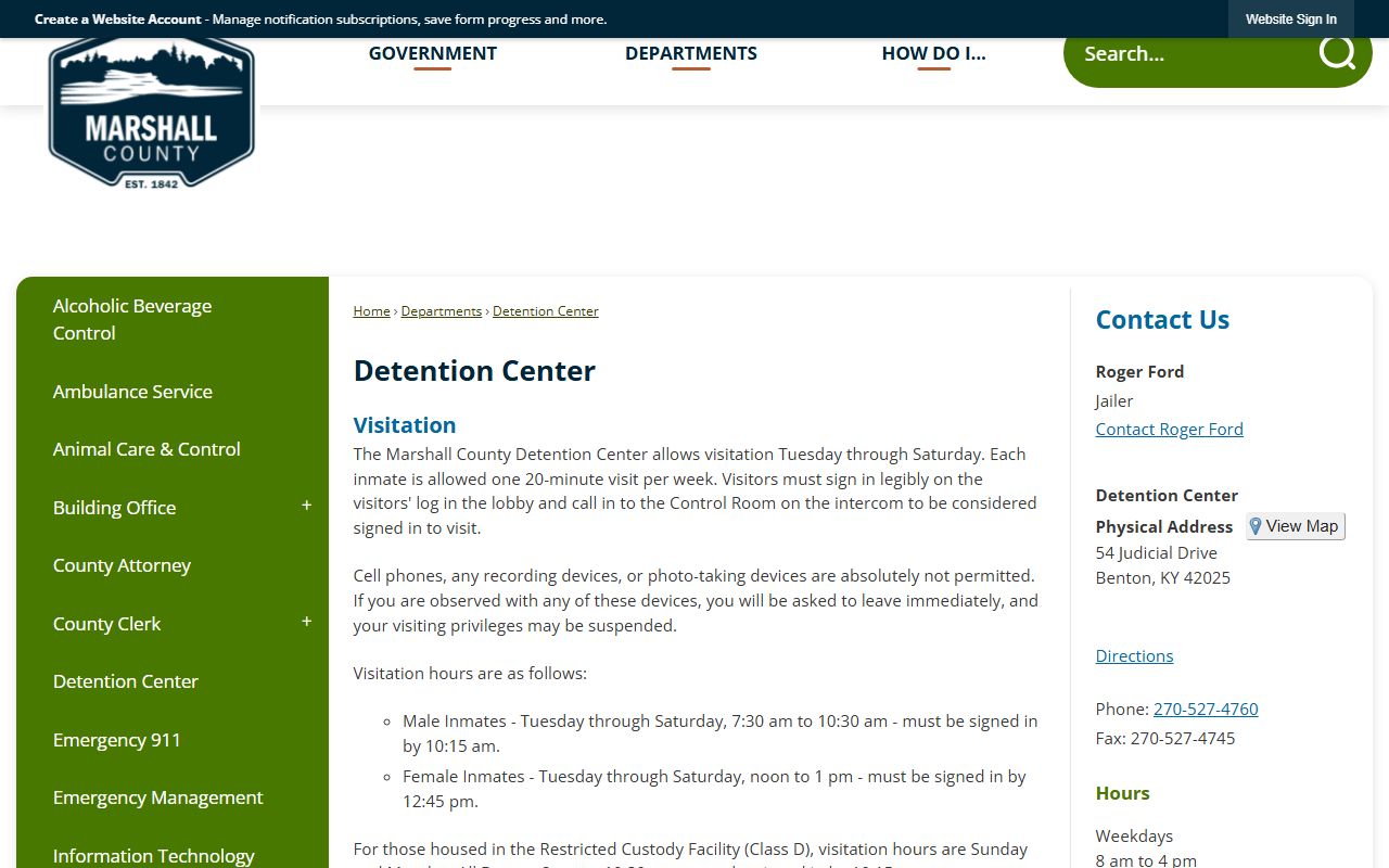 Marshall County inmate search and Detention Center page
