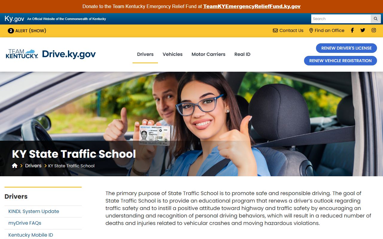 Kentucky State Traffic School eligibility and fee information